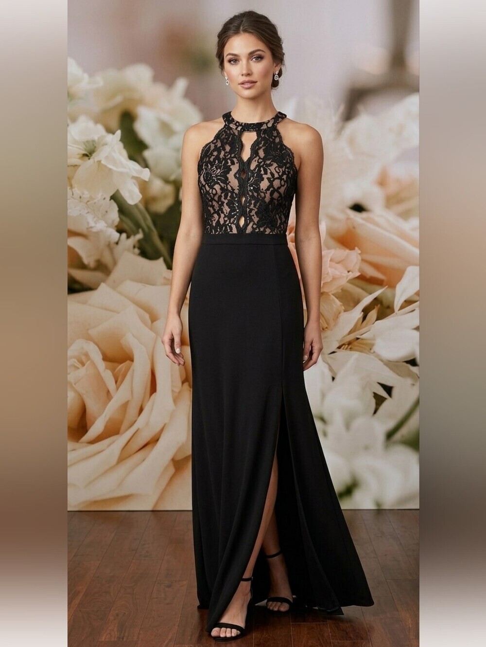 Morgan & Co Lace Halter Style Floor Length dress